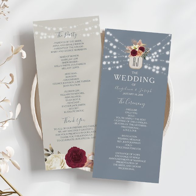 Programa de Casamento Rustico Floral Azul Empoeira (Criador carregado)