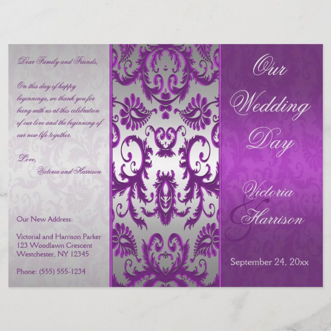 Programa de Casamento Silver and Purple Damask II (Frente)