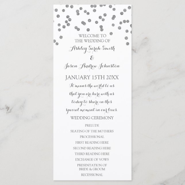 Programa de Casamento Silver Confetti (Frente)
