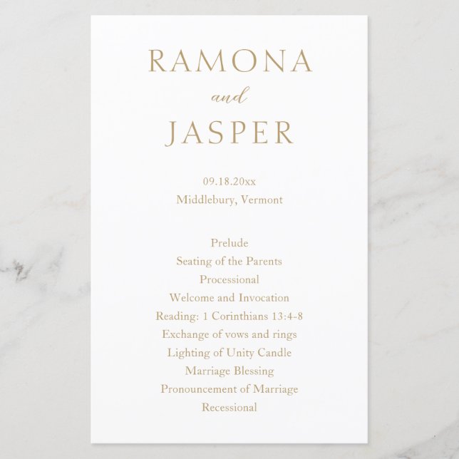 Programa de Casamento Simples Dourado Moderno e De (Frente)