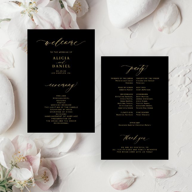Programa de casamento simples elegante dourado pre (Criador carregado)