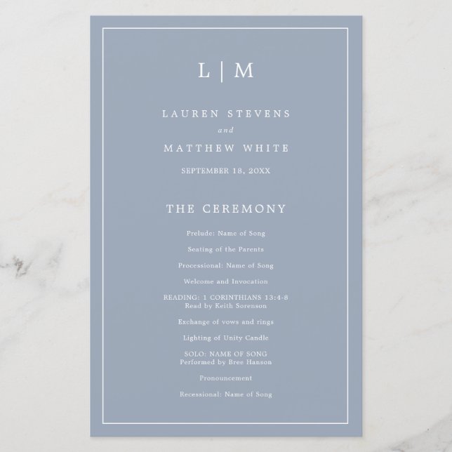 Programa de Casamento Simples Elegante Monograma A (Frente)