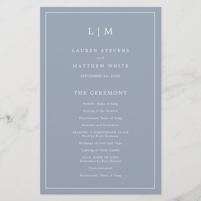 Programa de Casamento Simples Elegante Monograma A (Frente)