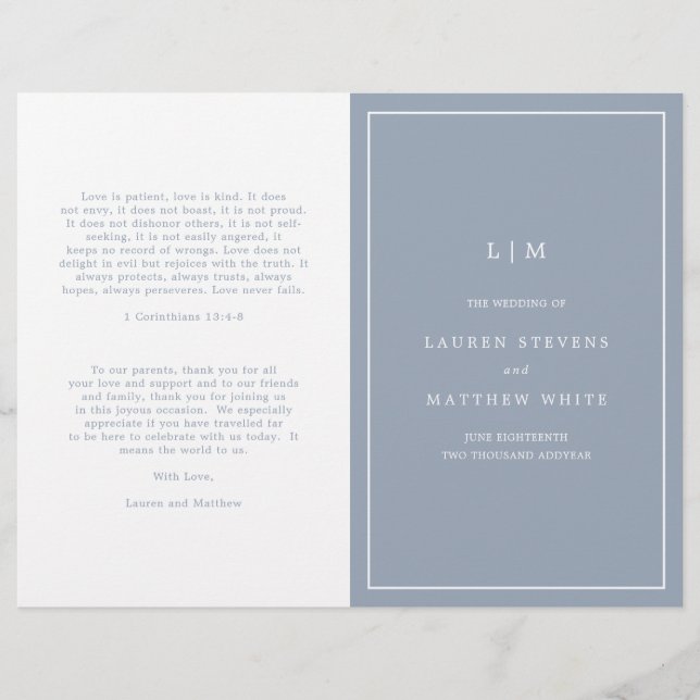 Programa de Casamento Simples Elegante Monograma A (Frente)