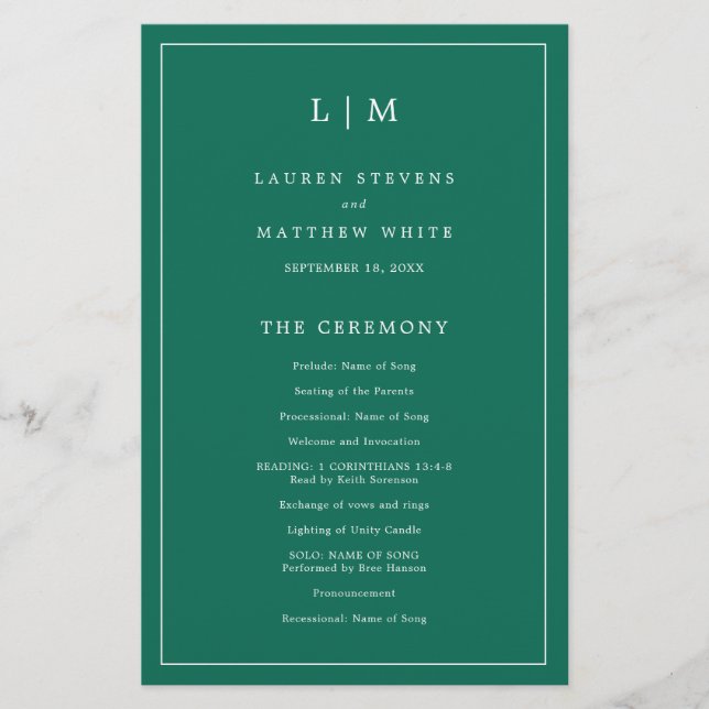 Programa de Casamento Simples Esmeralda Verde Eleg (Frente)