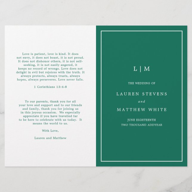 Programa de Casamento Simples Esmeralda Verde Eleg (Frente)
