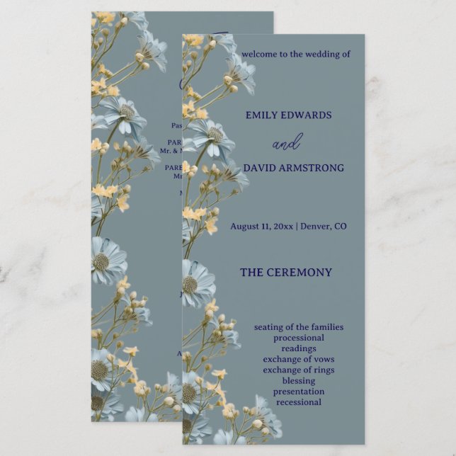 Programa de Casamento Simples Floral Moderno (Frente/Verso)