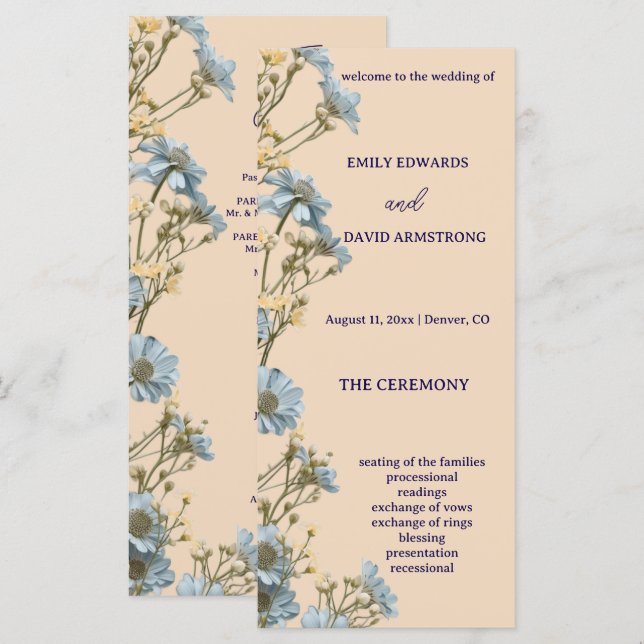 Programa de Casamento Simples Floral Moderno (Frente/Verso)