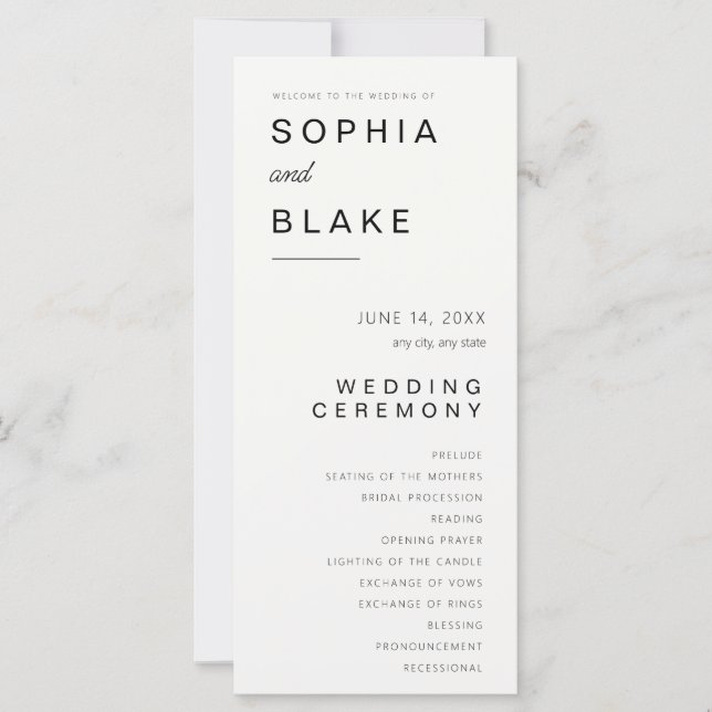 Programa de Casamento Simples Minimalista Branco E (Frente)