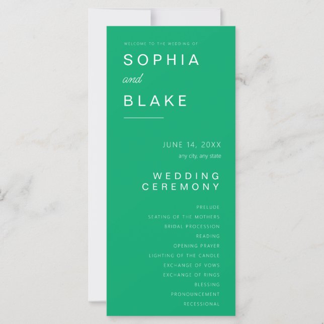 Programa de Casamento Simples Minimalista em Jade  (Frente)