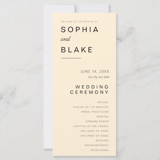 Programa de Casamento Simples Minimalista Papaya W (Frente)