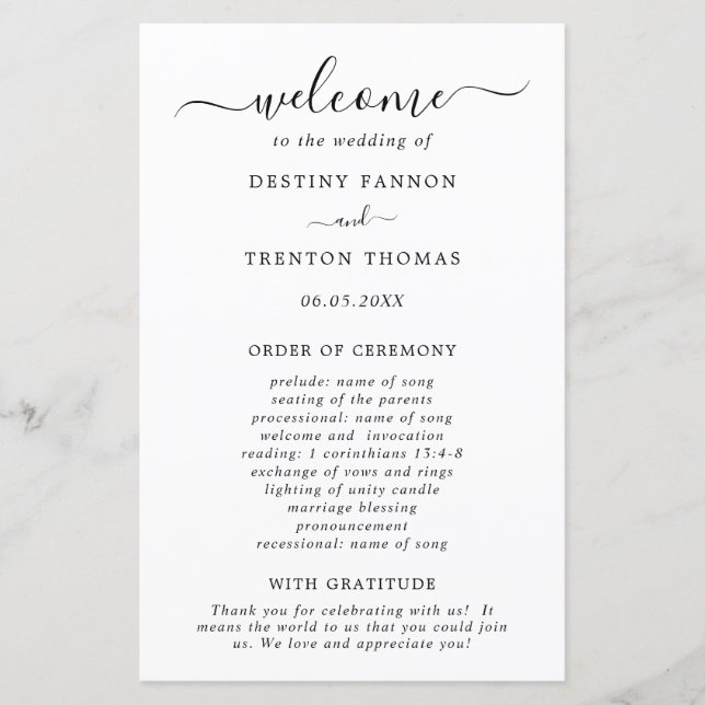 Programa de Casamento Simples Preto Branco Minimal (Frente)