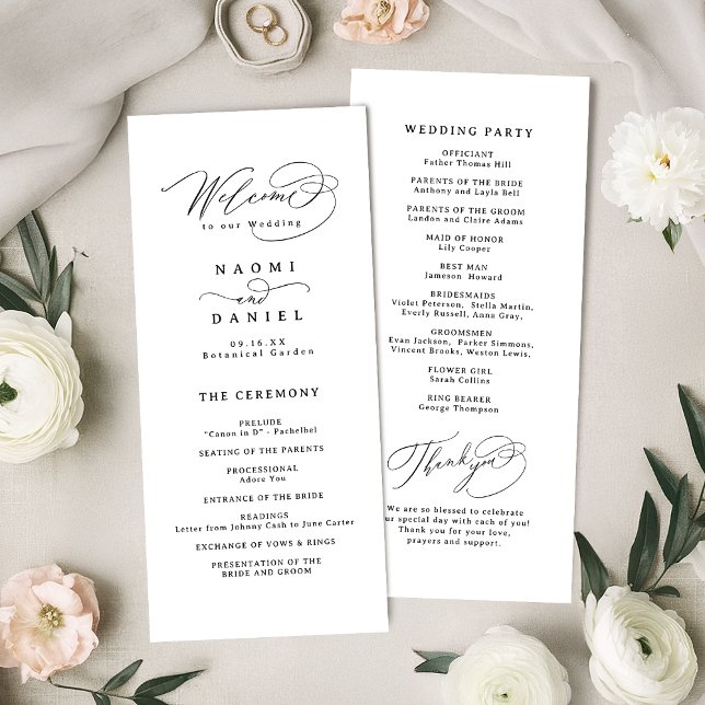 Programa de Casamento Simples Roteiro Elegante Red (Elegant Swirl Script Simple Wedding Program)