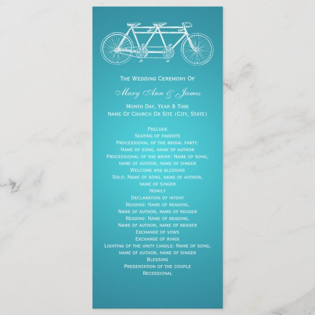 Programa de Casamento Simples Tandem Bike Turquois (Frente)