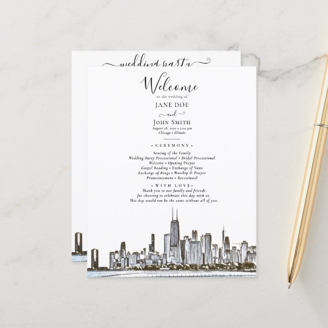 Programa de Casamento Skyline em Chicago (Frente/Verso In Situ)