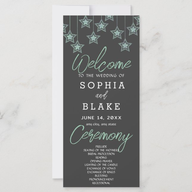Programa de Casamento Sombra Cinza Estrelas Verdes (Frente)