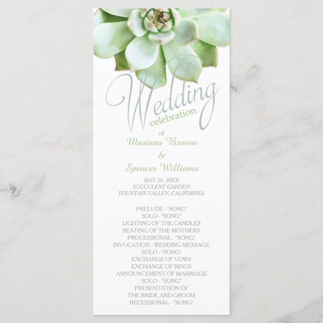Programa de Casamento Suculento de Elegância Simpl (Frente)