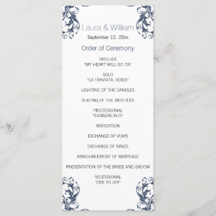 Programa de Casamento tema damasco azul marinho