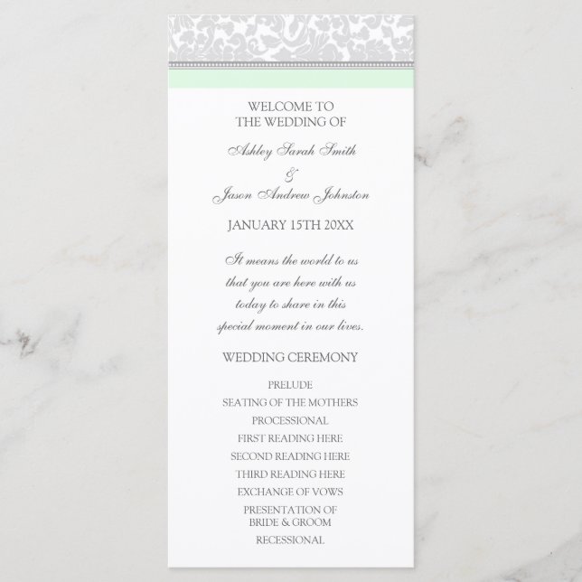 Programa de Casamento tema damasco da Cinza Verde  (Frente)