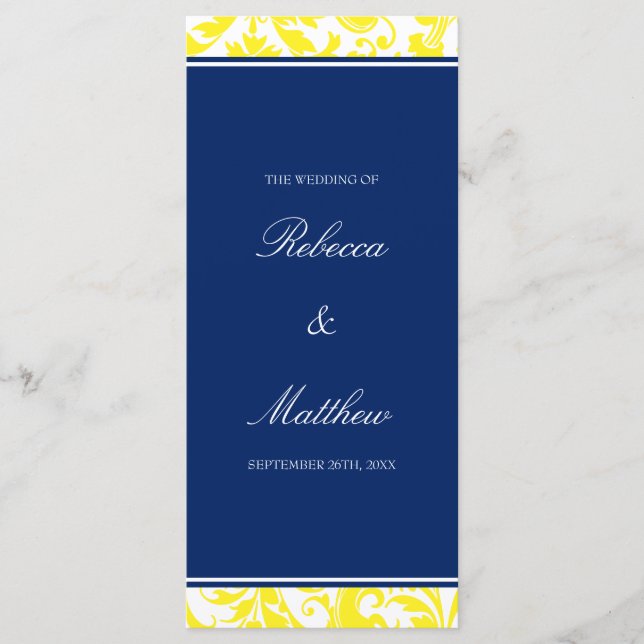 Programa de Casamento tema damasco de espirais mar (Frente)