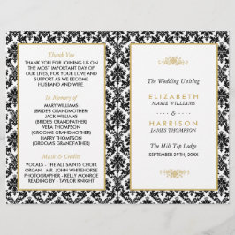 Programa de Casamento tema damasco Dourado, Preto