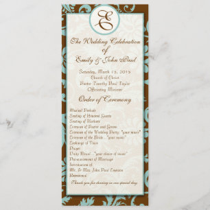 Programa de Casamento tema damasco Marrom - Azul A