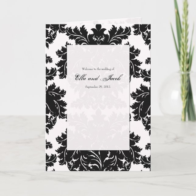 Programa de Casamento tema damasco Preto Personali (Frente)