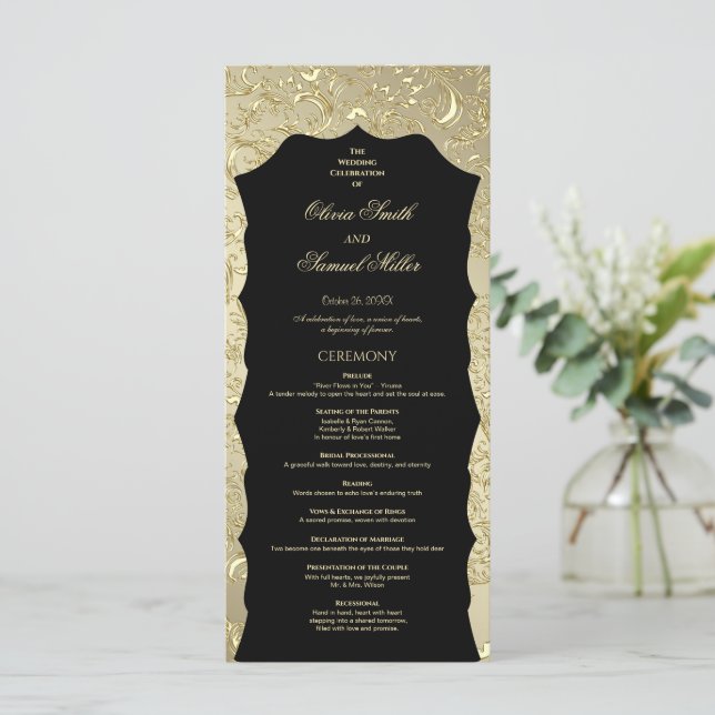 Programa de Casamento tema damasco Regal (Em pé/Frente)