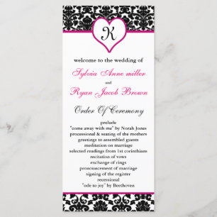 programa de casamento tema damasco rosa monograma