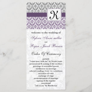 programa de casamento tema damasco roxo monograma
