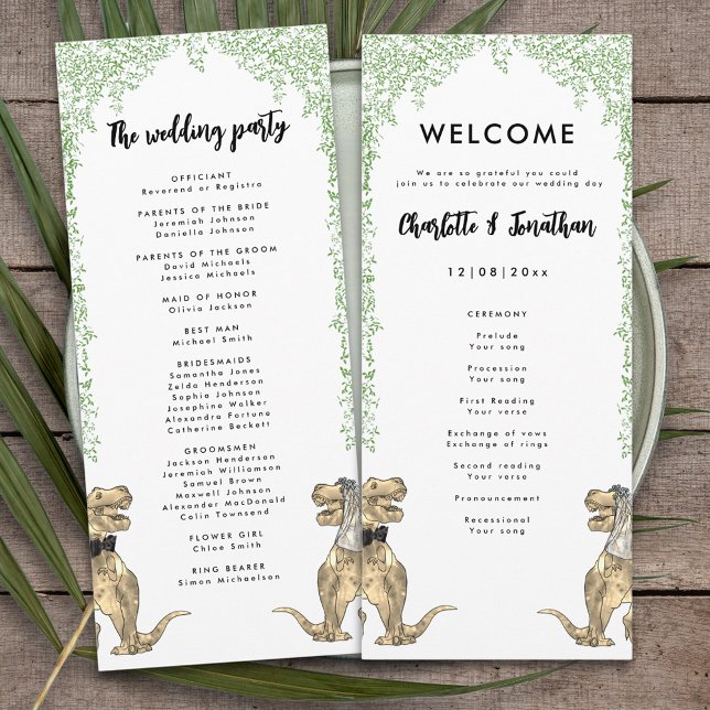 Programa de Casamento Tema Dinossauro  (Dinosaur bride and groom T-Rex dino wedding day program)