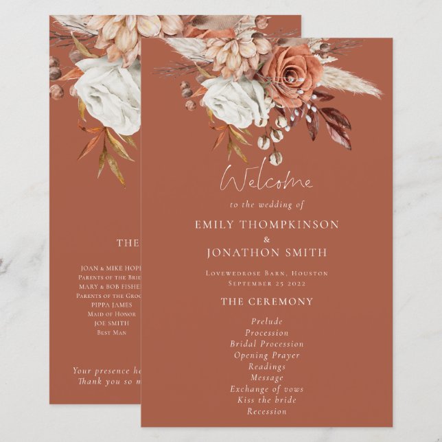 Programa de Casamento Terracotta - Rustic Budget F (Frente/Verso)