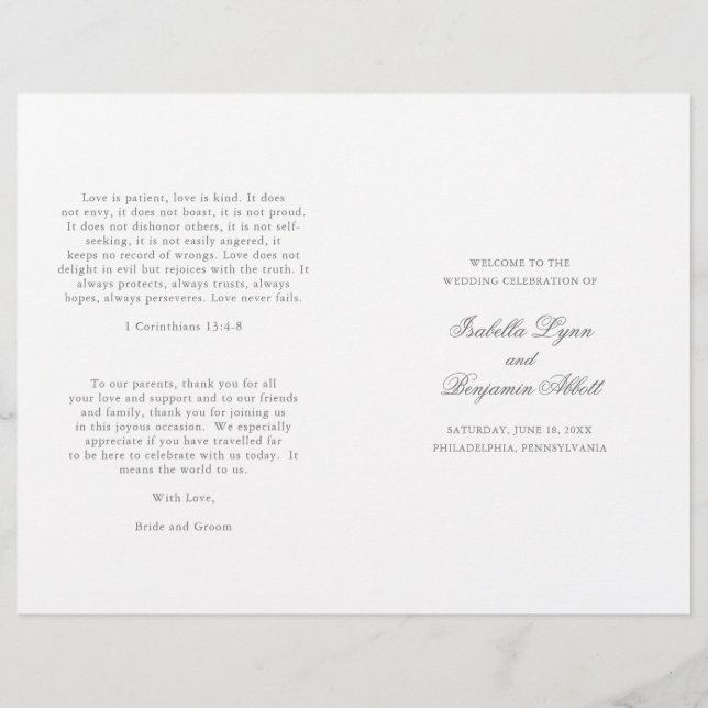 Programa de Casamento Tradicional Cinza Formal Ele (Frente)