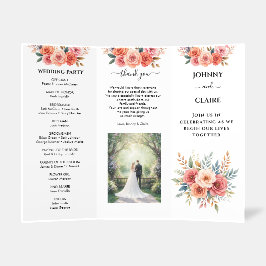 Programa de Casamento Trifold Elegante com Florais
