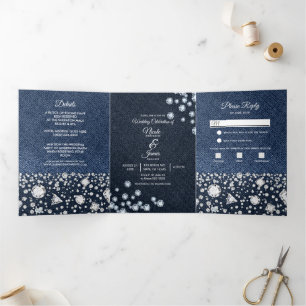 Programa de Casamento Trifold Glam Blue Denim & Di