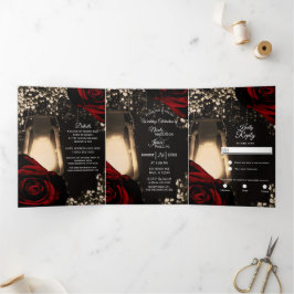Programa de Casamento Trifold Lanterna Rústica Ros