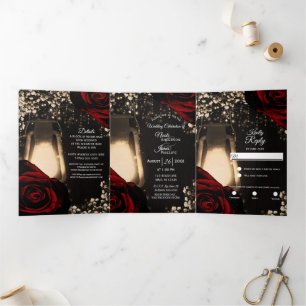 Programa de Casamento Trifold Lanterna Rústica Ros