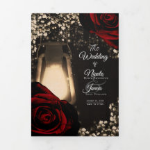 Programa de Casamento Trifold Lanterna Rústica Ros