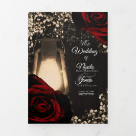 Programa de Casamento Trifold Lanterna Rústica Ros
