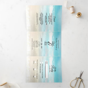 Programa de Casamento Trifold Rústico de Praia