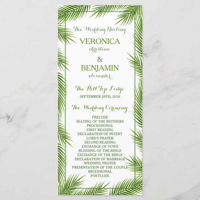 Programa de Casamento Tropical de Praia de Palm (Frente)