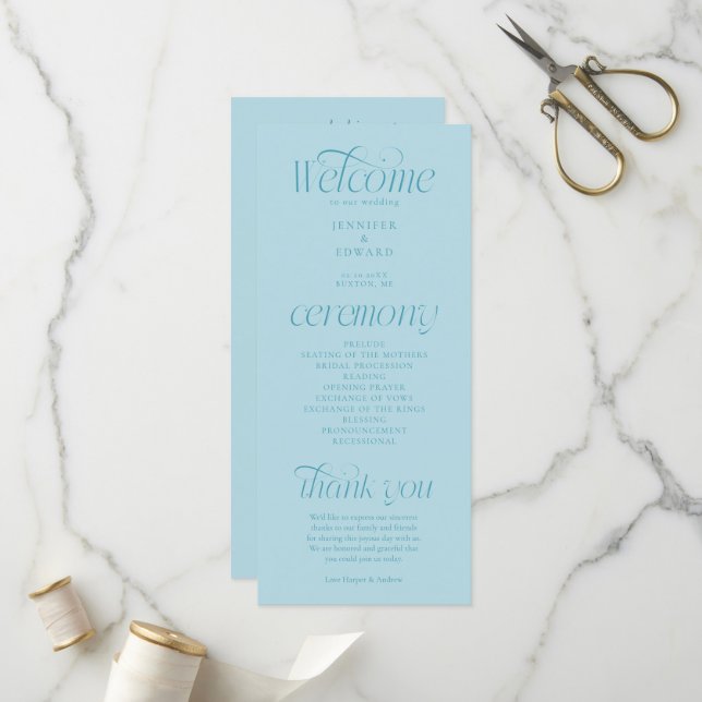 Programa de Casamento Turquesa Tipografia Moderna (Frente/Verso In Situ)