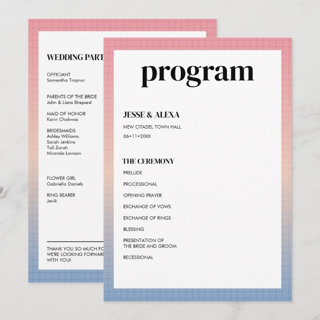 programa de casamento Vaporwave (Frente/Verso)