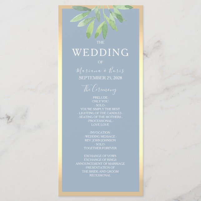 Programa de Casamento Verde-azulado Empoeirado (Frente)