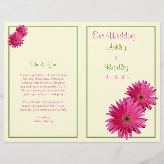 Programa de Casamento Verde de Gerbera Daisy Rosa (Frente)