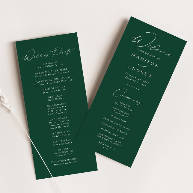 Programa de Casamento Verde Elegante Moderno (Criador carregado)