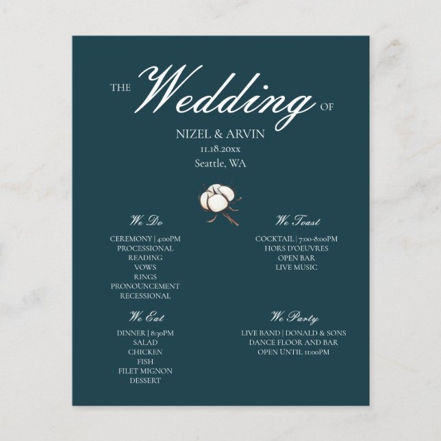 Programa de Casamento Verde em Algodão Moderno e E (Frente)