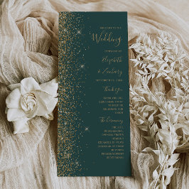 Programa de Casamento Verde Escuro com Brilho Dour