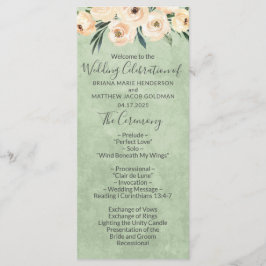 Programa de Casamento Verde Floral Beige Blush Sag
