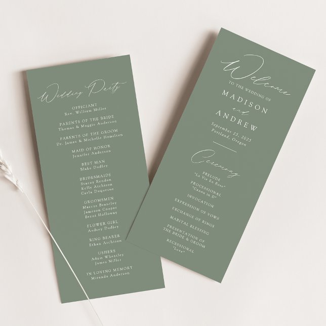 Programa de Casamento Verde Oliva Moderno e Elegan (Criador carregado)